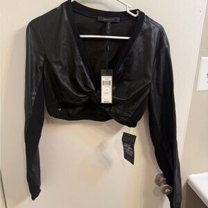 BCBGMaxAzria Black Faux Leather Crop Top